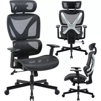 MOZOS ERGO-R Ergonomischer Bürostuhl mit Mesh-Rückenlehne, verstellbarer Lendenwirbelstütze, 120 kg Belastbarkeit, Schwarz