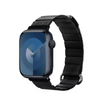 Crong Eclipse Echtleder Magnetische Schlaufe Armband für Apple Watch 44/45/46/49 mm (Schwarz)