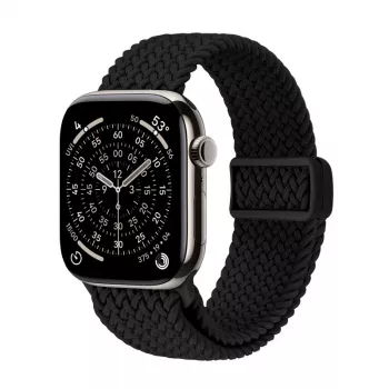 Crong Wave Band Geflochtenes Nylon-Armband für Apple Watch 44/45/46/49 mm (Schwarz)