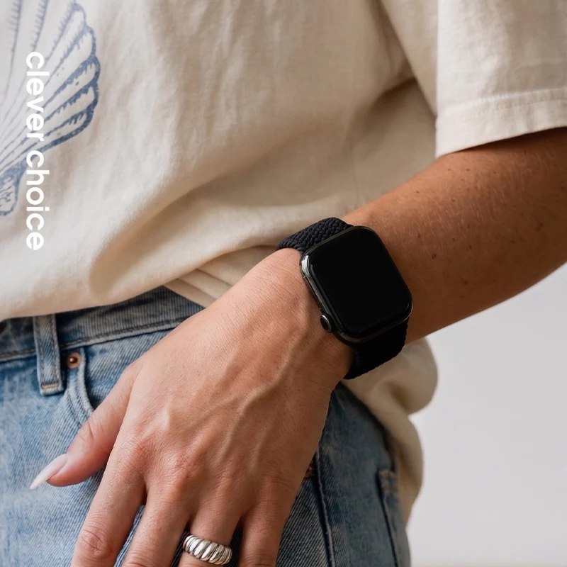 Crong Wave Band Geflochtenes Nylon-Armband für Apple Watch 44/45/46/49 mm (Schwarz)