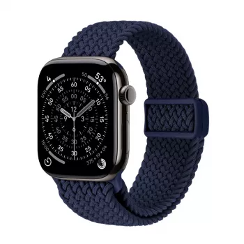 Crong Wave Band Geflochtenes Nylon Solo Loop für Apple Watch 44/45/46/49 mm (Navy Blue)
