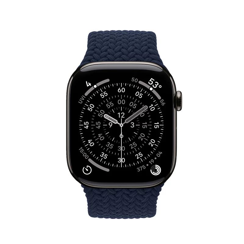 Crong Wave Band Geflochtenes Nylon Solo Loop für Apple Watch 44/45/46/49 mm (Navy Blue)