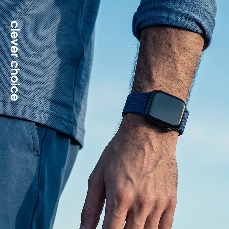 Crong Wave Band Geflochtenes Nylon Solo Loop für Apple Watch 44/45/46/49 mm (Navy Blue)