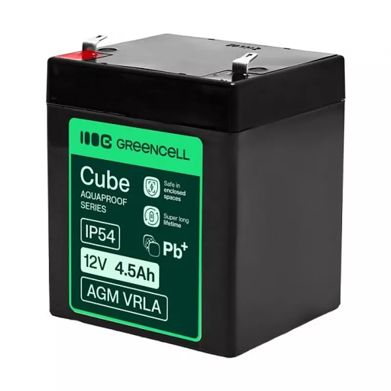 Greencell AGM VRLA 12V 4,5Ah wartungsfreie Batterie für Registrierkassen, Spielzeug, Kameras (90x70x106mm)