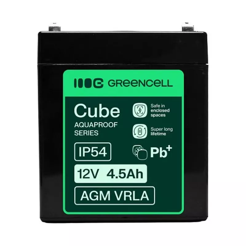 Greencell AGM VRLA 12V 4,5Ah wartungsfreie Batterie für Registrierkassen, Spielzeug, Kameras (90x70x106mm)
