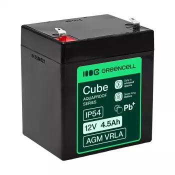 Greencell AGM VRLA 12V 4,5Ah wartungsfreie Batterie für Registrierkassen, Spielzeug, Kameras (90x70x106mm)