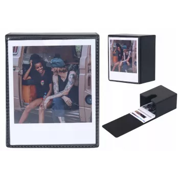 LOVEINSTANT Fotoaufbewahrungsbox für 100 Abzüge – Kompatibel mit Fuji Instax Wide, Square, Polaroid 600, Now – Schwarz mit Sichtfenster
