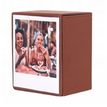 LOVEINSTANT Fotoaufbewahrungsbox für 100 Sofortbilder, kompatibel mit Fuji Instax Wide, Square, Polaroid 600, i-Type (Now) - Braun mit Sichtfenster