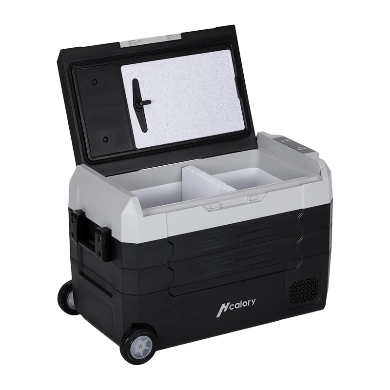 HCALORY D55M+ Car Cooler mit Bluetooth, 55L, Kompressor, -20°C bis +20°C, DC 12V/24V, AC 100-240V, Schwarz