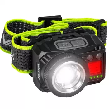 VAYOX VA0098 Akku-Stirnlampe, 500 lm, Zoom, Bewegungssensor, Hybridbetrieb (1200 mAh / AAA)