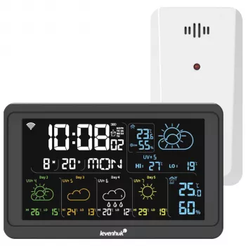 Levenhuk Wezzer PLUS LP80 Wetterstation mit Farb-LCD-Display, Funksensor, Schwarz