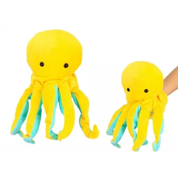 LEAN TOYS Plüsch-Maskottchen Oktopus Gelb Handpuppe 25 cm