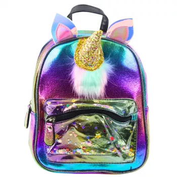 LEAN Kinderrucksack mit Einhornhorn und bewegtem Konfetti Regenbogen 25 cm 4,5 l