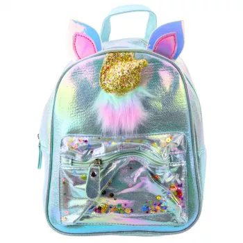 LEAN Kinder-Rucksack mit Einhorn-Horn und bewegtem Konfetti Blau 25cm 4,5L