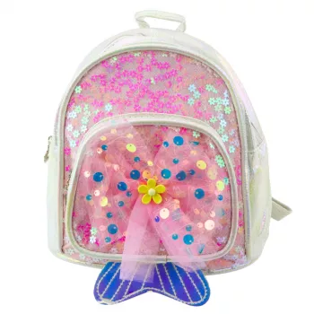 LEAN Kinder-Rucksack mit Pailletten und Tüllschleife Weiß 20cm 3,8L
