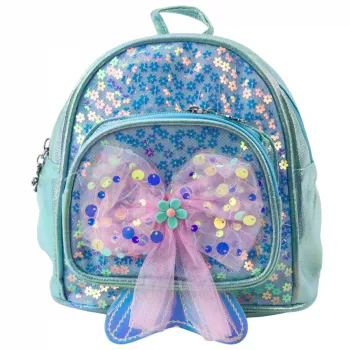LEAN Kinder-Rucksack mit Pailletten und Tüllschleife Blau 20cm 3,8L