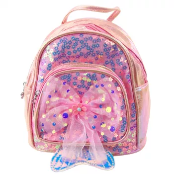 LEAN Kinder-Rucksack mit Pailletten und Tüllschleife, Pink, 20 cm, 3,8 L