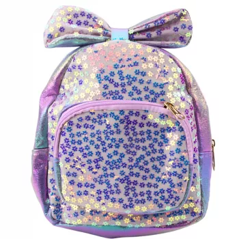 LEAN Kinder-Rucksack mit Pailletten in Blumen-Schleife Lila 22cm 2,8L