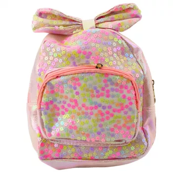 LEAN Kinderrucksack mit Pailletten, Blumen, Schleife, Hellrosa, 22 cm, 2,8 l