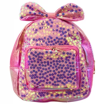 LEAN Kinder-Rucksack mit Pailletten, Blumen, Schleife, Pink, 22cm, 2,8L