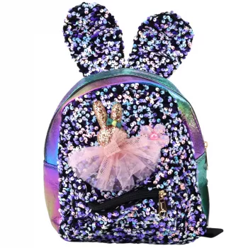 LEAN Kinderrucksack mit Pailletten und Hasenohren, Dunkel Bunt, 22 cm, 4,4 L