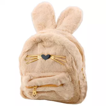 LEAN Kinderrucksack Plüsch Hase Ohren Nase Schnurrhaare Beige 3L 22cm