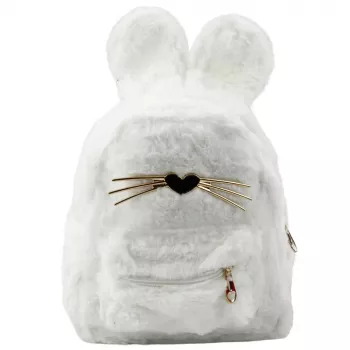 LEAN Kinder-Rucksack Plüschhase mit Ohren Nase Schnurrhaaren Weiß 3L 22cm