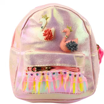 LEAN TOYS Kinderrucksack Schwäne Spitzenverzierungen Pink 22cm 2,8L