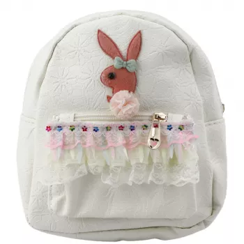 LEAN Kinderrucksack mit geprägtem Hasen und Rüschen, Creme, 20 cm, 2,5 L