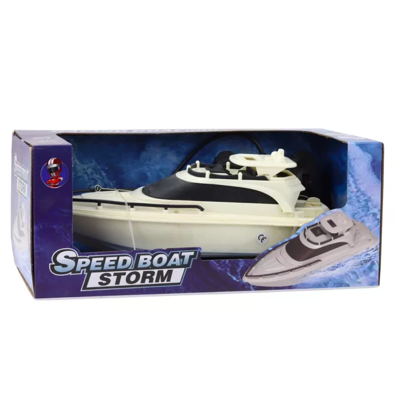 LEAN TOYS ferngesteuertes RC Motorboot, batteriebetrieben, schwarz-weiß