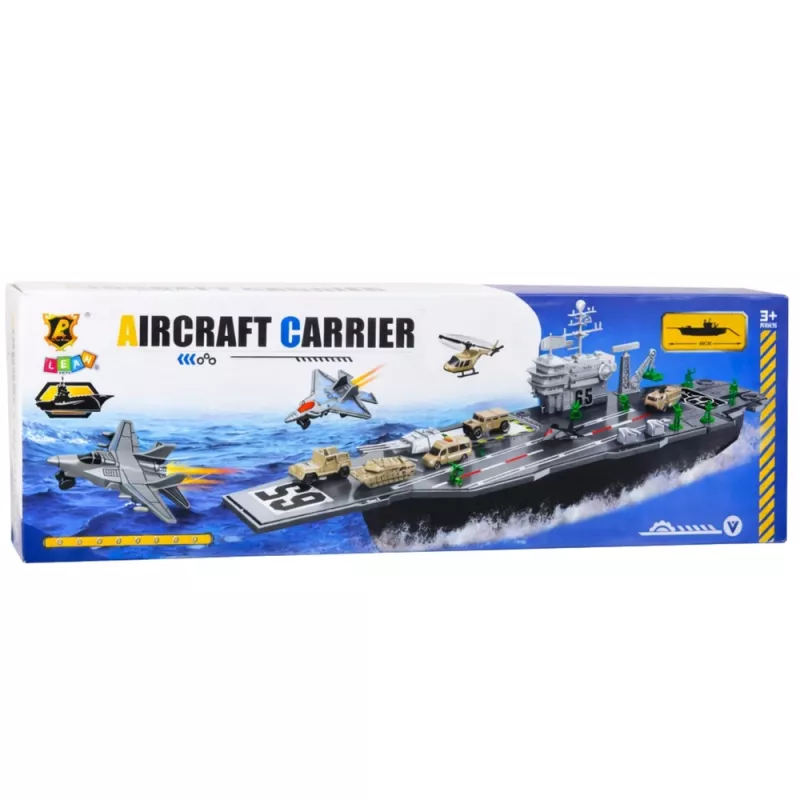LEAN TOYS Großer Militärflugzeugträger mit Kampfjets, Panzern und Fahrzeugen 70cm