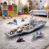 LEAN TOYS Großer Militärflugzeugträger mit Kampfjets, Panzern und Fahrzeugen 70cm