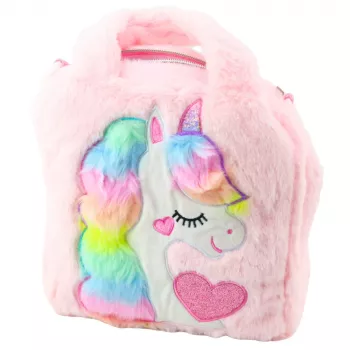 LEAN Plüsch-Kinder-Tasche mit Einhorn, verstellbare Schulter, Pink, 24x9cm