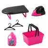 LEAN TOYS Set of Household Appliances Interactive Washing Machine with Sounds and Accessories, Black and Pink
