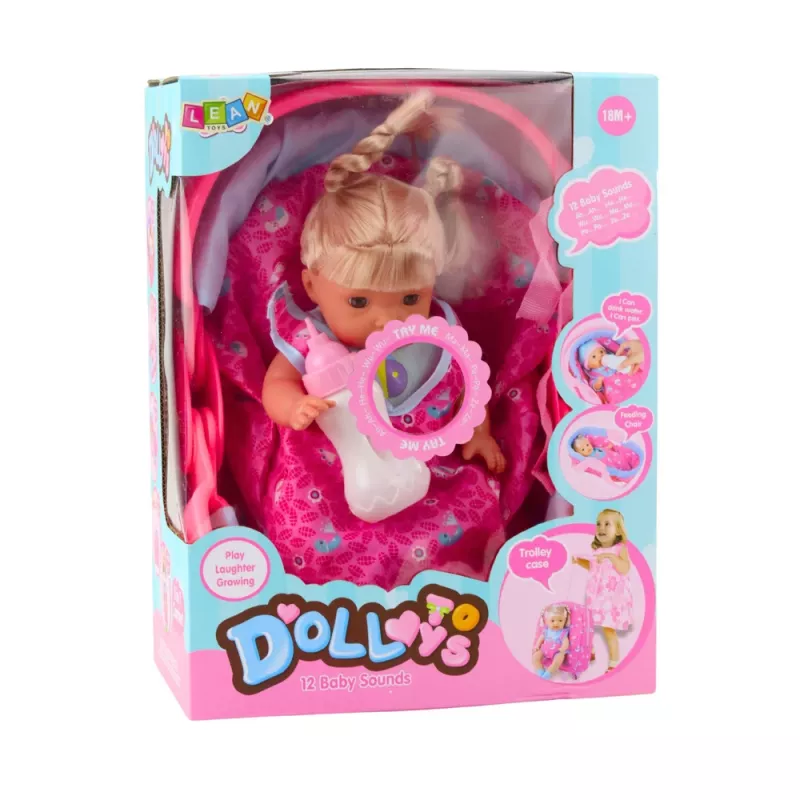 LEAN TOYS Baby Doll in Carrier with Bottle, Pacifier, Talks, Babbles, Wees
