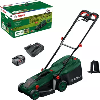 Bosch Rotak 18V-34 Akku-Rasenmäher mit Starter-Set und Mulchstecker (C)
