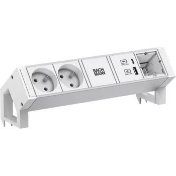 BACHMANN DESK2 ALU WHITE 2xUTE 1xCM 1xUSB A/C 22W 0.2m GST18