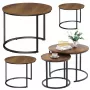 LEAN Set aus 3-in-1 runden Couchtischen, Vintage, Naturholz, 51 cm, 40 cm, 30 cm