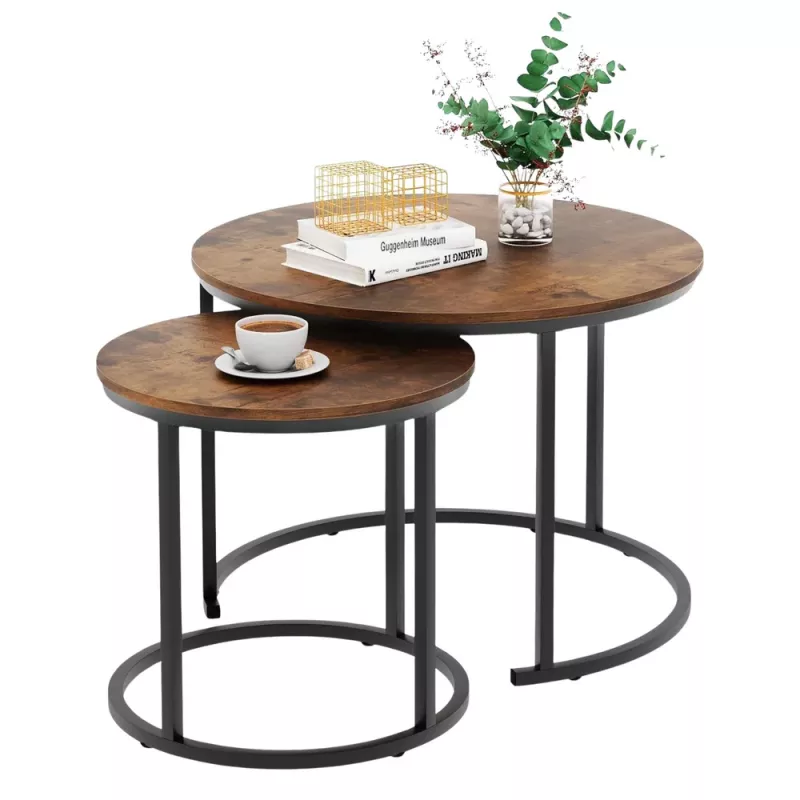 LEAN Set aus 3-in-1 runden Couchtischen, Vintage, Naturholz, 51 cm, 40 cm, 30 cm