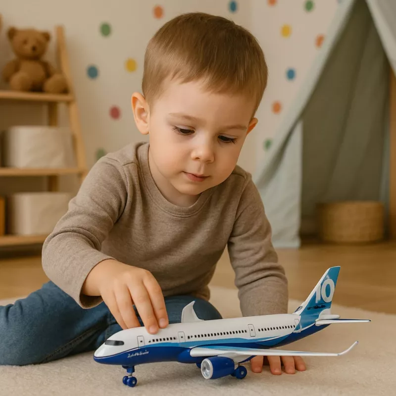 LEAN TOYS Passagierflugzeug mit Rückzugmotor, Metall, Licht, Sound, 23 cm