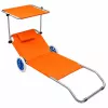 LEAN Klappbarer Garten- und Strandliegestuhl auf Rädern mit Sonnendach, Aluminium, Orange