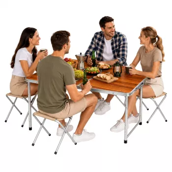 LEAN Camping-Möbelset - Klapptisch und 4 Hocker im Holzkoffer