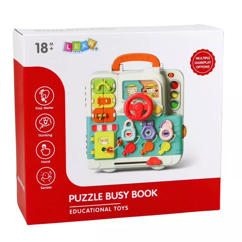 LEAN TOYS Interaktives Buch Lernspielzeug Manipulationsbrett Lichter Geräusche 16 Teile