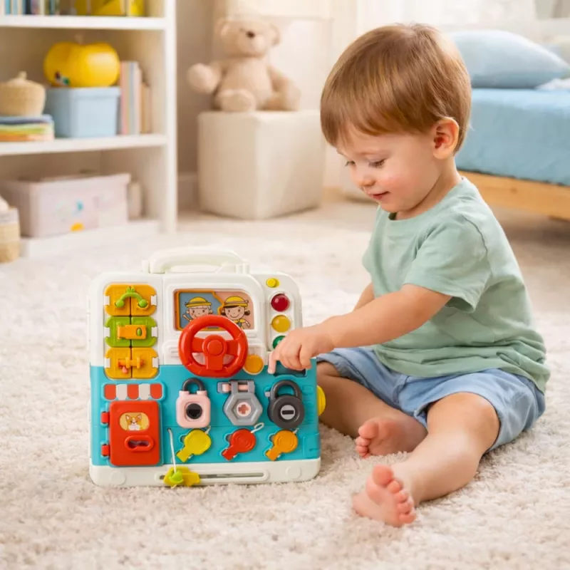 LEAN TOYS Interaktives Buch Lernspielzeug Manipulationsbrett Lichter Geräusche 16 Teile