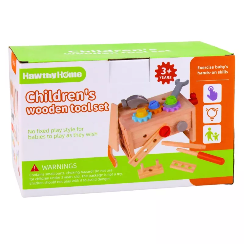 LEAN TOYS Holz-Werkzeugkasten-Set für Kinder mit Zahnrädern und Muttern - 25 Teile, FSC-Holz, ab 3 Jahren
