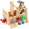 LEAN TOYS Holz-Werkzeugkasten-Set für Kinder mit Zahnrädern und Muttern - 25 Teile, FSC-Holz, ab 3 Jahren
