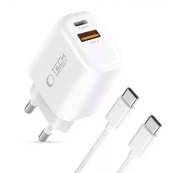 TECH-PROTECT NCA30 2-Port Netzwerk-Ladegerät PD 30W / QC3.0 + USB-C-Kabel Weiß