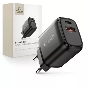 TECH-PROTECT NCA45W-GAN 2-Port Netzwerkladegerät PD 45W / QC3.0 Schwarz