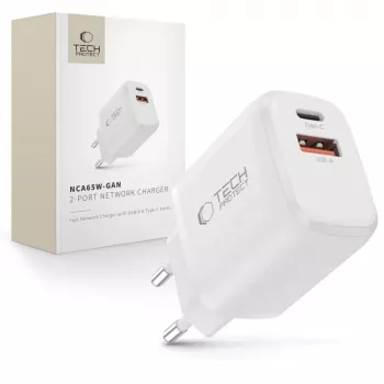TECH-PROTECT NCA65W-GAN 2-Port Netzwerkladegerät PD 65W / QC3.0 Weiß