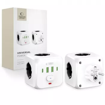 TECH-PROTECT PCL3X4 Steckdosenleiste 3 Schuko-Steckdosen 2 USB-A 2 USB-C 2m Weiß
